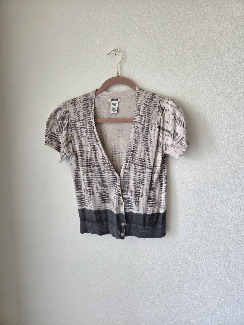 Route 66 Y2K VTG Zebra Print Gray Knit Puff Sleeve Cardigan Cotton Blend Sz M